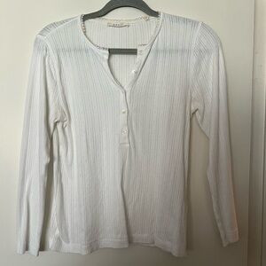 Doen White Ribbed Henley Top